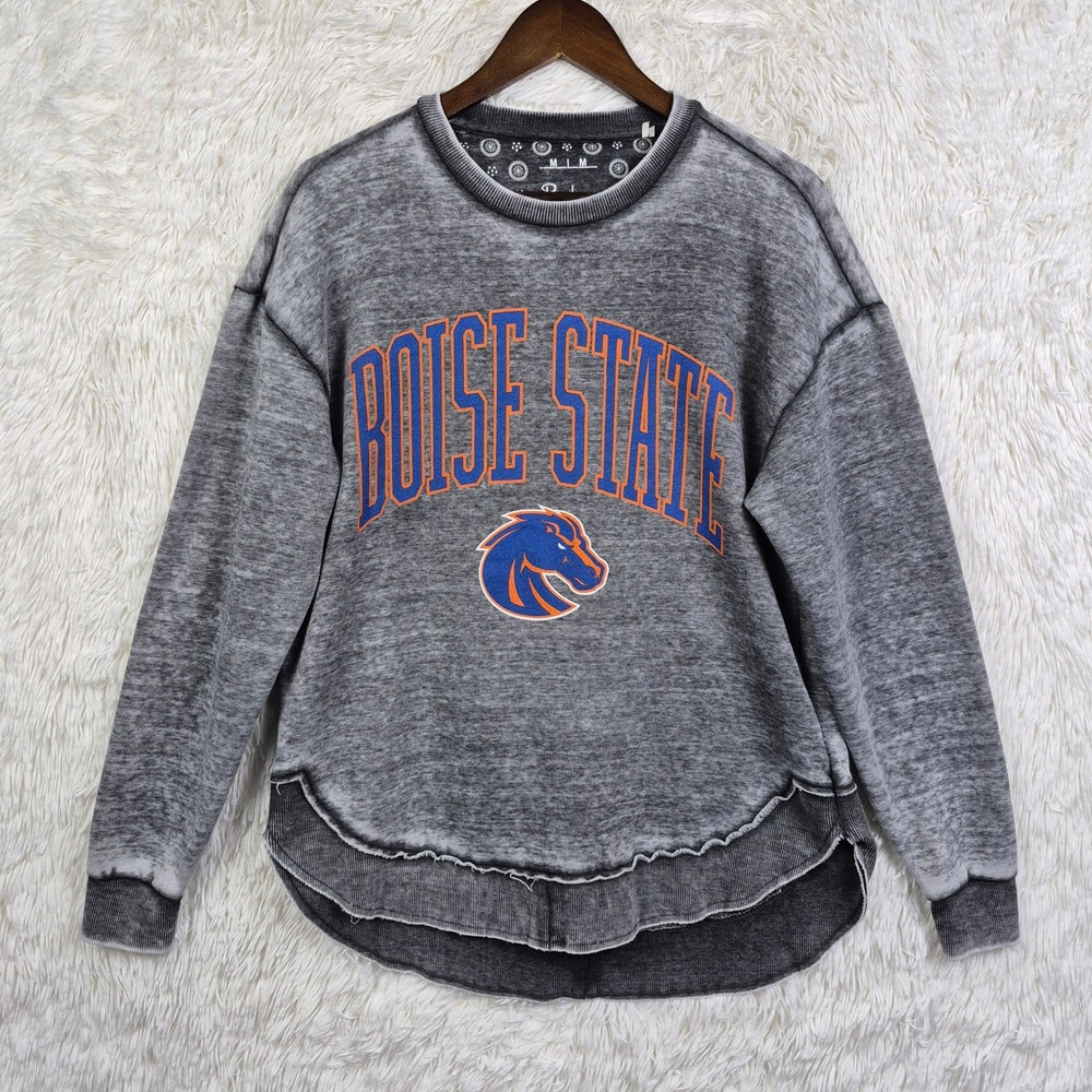 Pressbox Boise State Broncos Gray Vintage Wash Sweatshirt Gray Medium High Low
